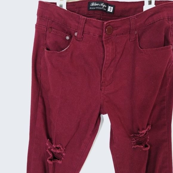 Blue Age Red Distressed Jeans Juinors Size 9 - Picture 4 of 8